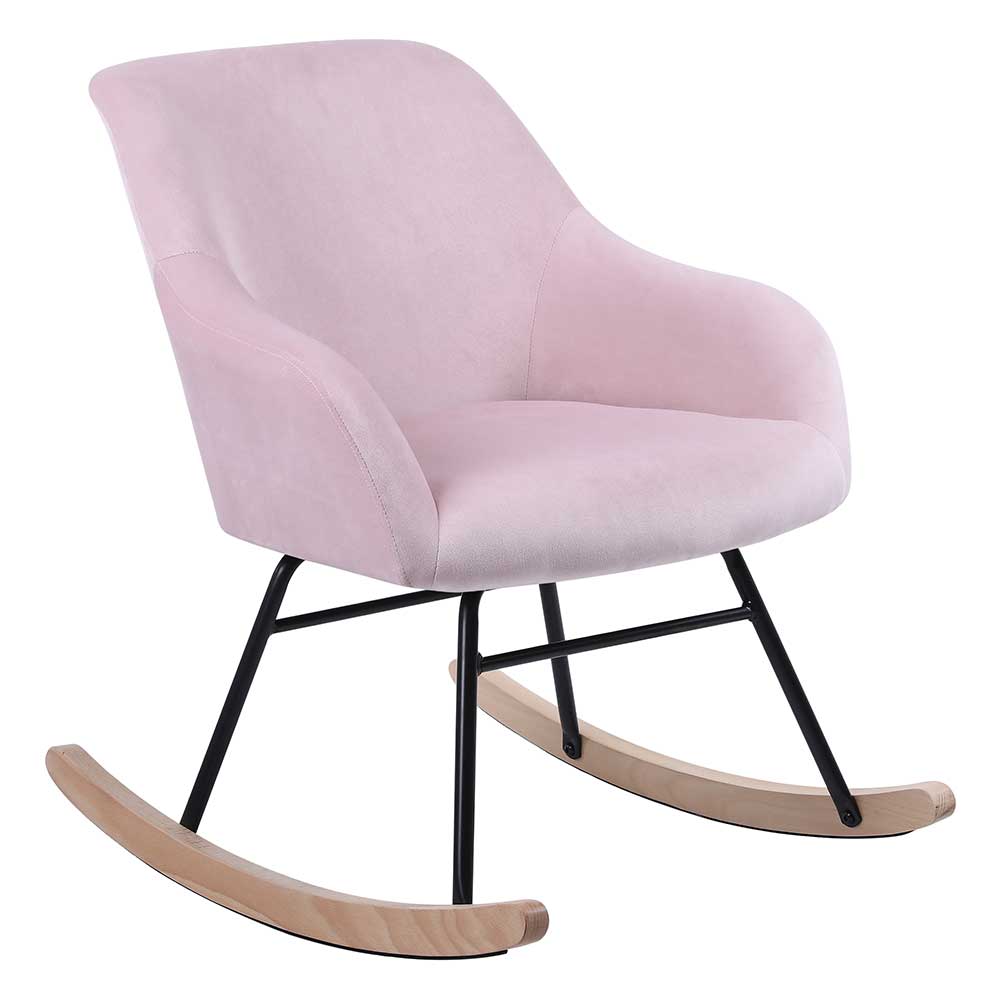 Poltrona Sedia Dondolo Relax Tessuto e Metallo Imbottita Design Moderno Rosa