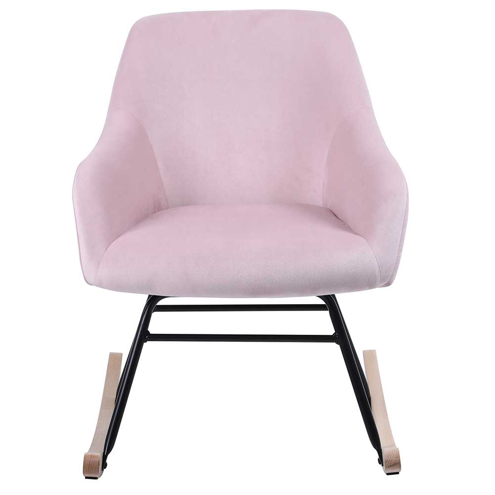 Poltrona Sedia Dondolo Relax Tessuto e Metallo Imbottita Design Moderno Rosa