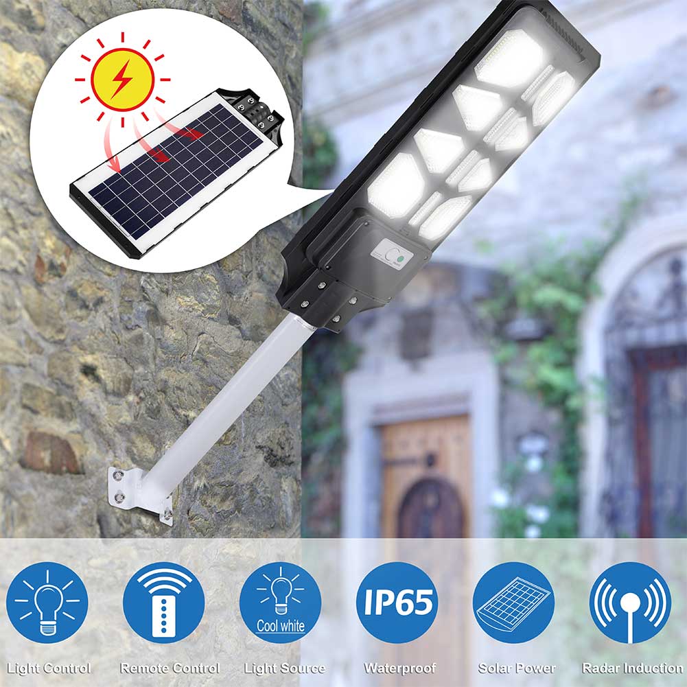 Lampione Stradale Faro LED 120W Solare Esterno Sensore Movimento Telecomando