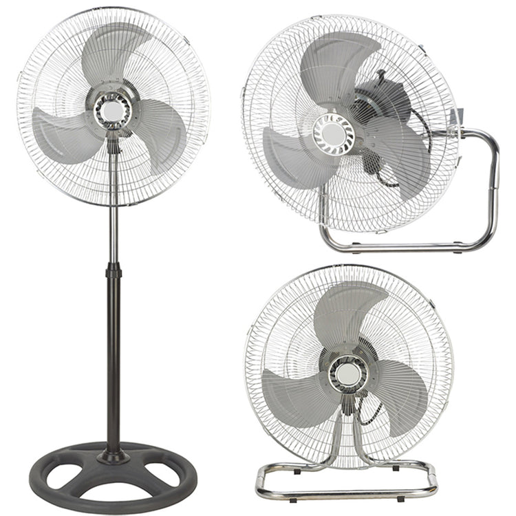 Ventilatore a Piantana Acciaio 3in1  Terra Tavolo Parete Base Tonda 70W Pala 45