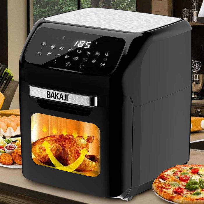 Forno Friggitrice Ad Aria Calda 12Lt Digitale 1800W Frigge Cuoce Senza Olio Nero