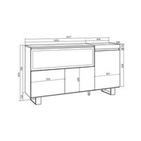 Credenza, Mobile, Cucina, 160, 3 Porte, Camino elettrico XXL, Design industriale, Cemento RF3288