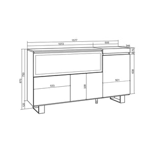 Credenza, Mobile, Cucina, 160, 3 Porte, Camino elettrico XXL, Design industriale, Cemento RF3288