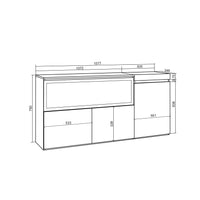 Credenza, Mobile, Cucina, 160, 3 Porte, Camino elettrico XXL, Cemento RF3286