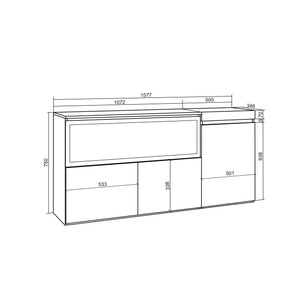 Credenza, Mobile, Cucina, 160, 3 Porte, Camino elettrico XXL, Cemento RF3286