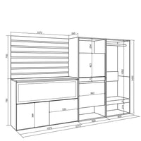 Credenza, 227x35x145 cm, Camera da letto, stanza, Camino elettrico XXL, Scarpiera, Armadio Aperto, Cemento , RF3392