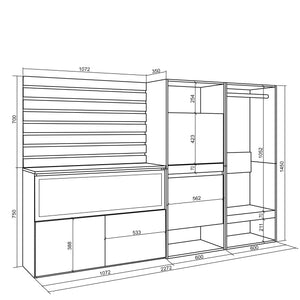 Credenza, 227x35x145 cm, Camera da letto, stanza, Camino elettrico XXL, Scarpiera, Armadio Aperto, Cemento , RF3392