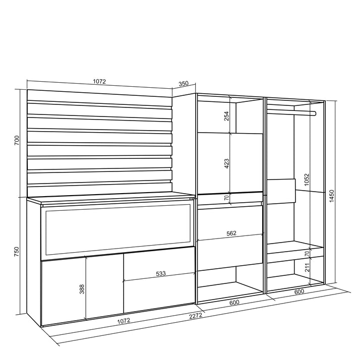 Credenza, 227x35x145 cm, Camera da letto, stanza, Camino elettrico XXL, Scarpiera, Armadio Aperto, Cemento , RF3392