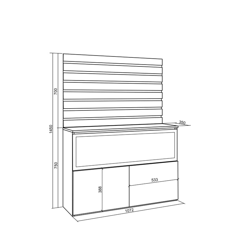 Credenza, 107x35x145 cm, Camera da letto, stanza, Camino elettrico XXL, Cemento , RF3417