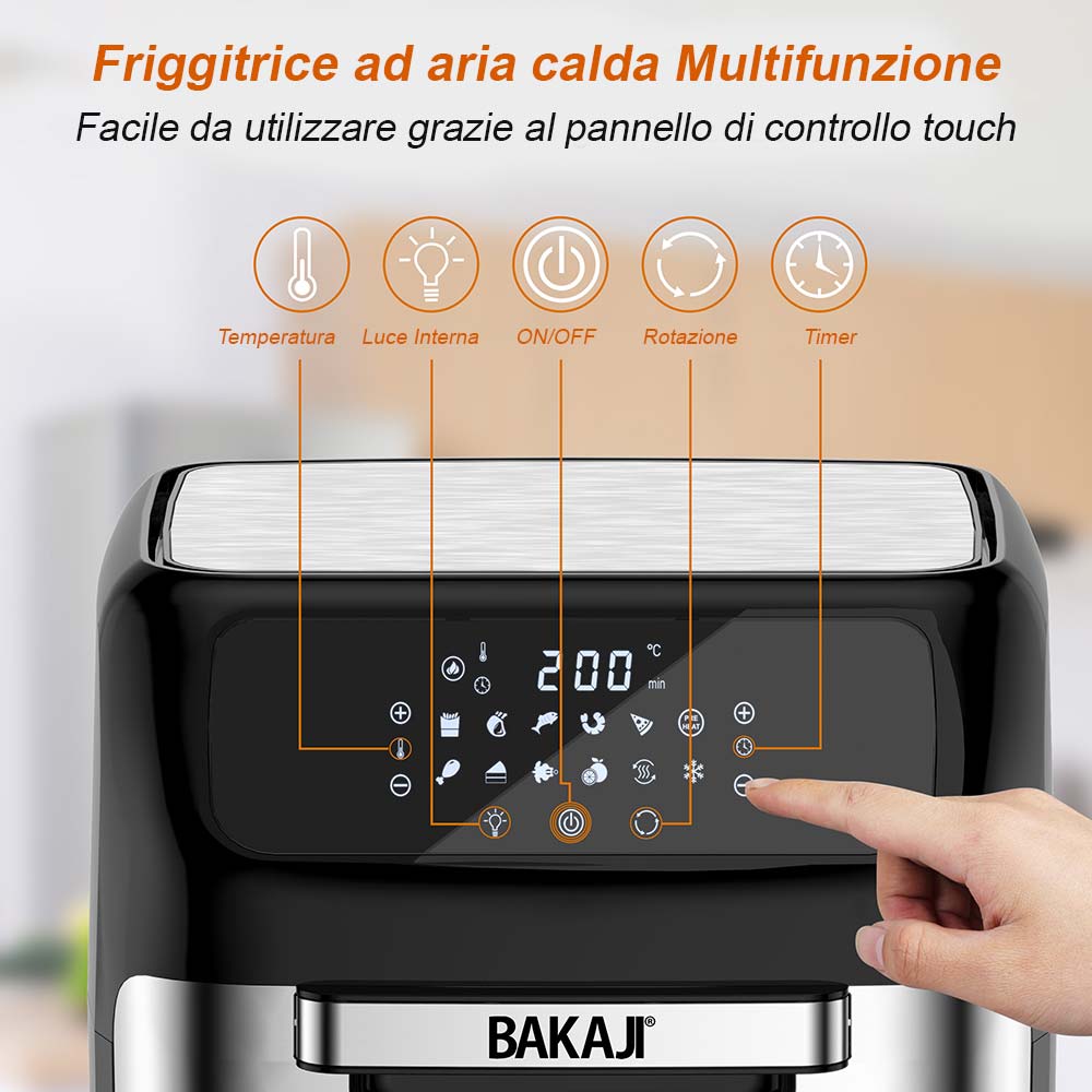 Forno Friggitrice Aria Calda 12Lt Digitale 1800W Frigge Cuoce Senza Olio Silver