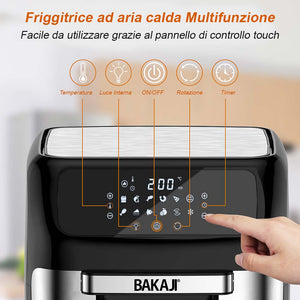 Forno Friggitrice Aria Calda 12Lt Digitale 1800W Frigge Cuoce Senza Olio Silver