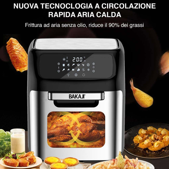 Forno Friggitrice Aria Calda 12Lt Digitale 1800W Frigge Cuoce Senza Olio Silver