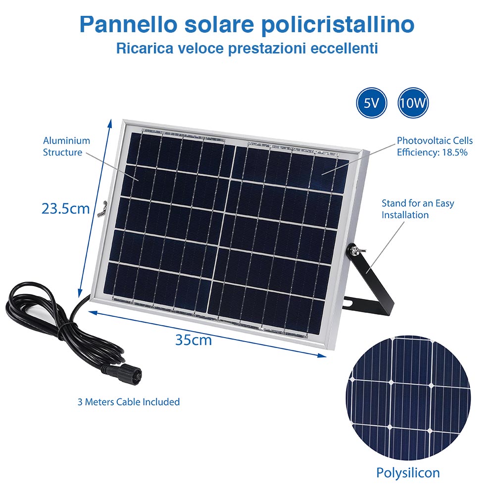 Faro LED 100W Pannello Solare Luce Esterno Alta Luminosita 1000lm + Telecomando