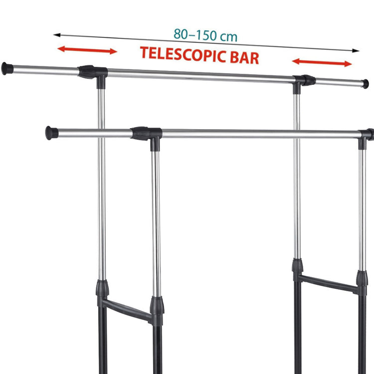 Stand Appendiabiti Doppio in Acciaio con Ruote Aste Telescopiche Regolabile PU