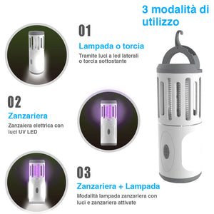 Zanzariera Elettrica Lampada Torcia LED da Campeggio Anti Zanzare Batteria AA