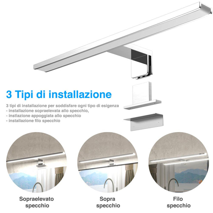 Lampada Specchio Bagno Applique Parete 50cm Luce LED 10W 6500K 800lm Alluminio