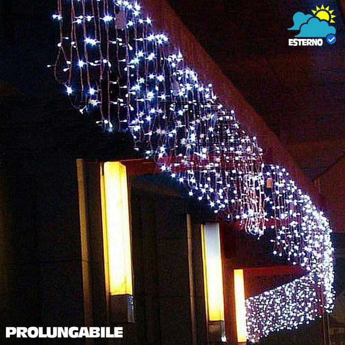 Tenda Cascata Luminosa Bianco Freddo 250 x 75 cm Prolungabile Fino a 50MT 126LED