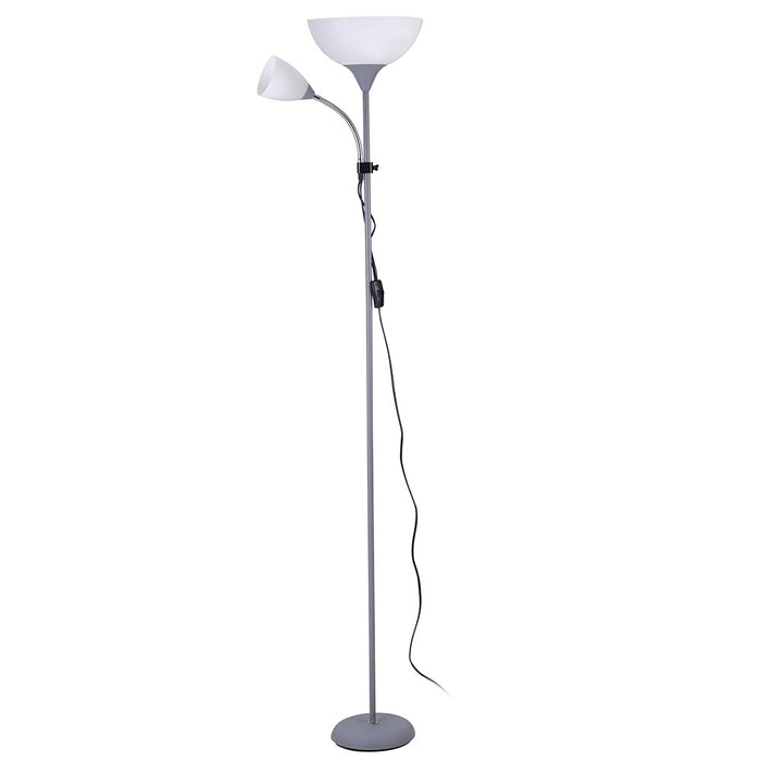 Lampada Piantana da Terra 180cm Design Moderno 2 Bracci Paralume Metallo Grigio