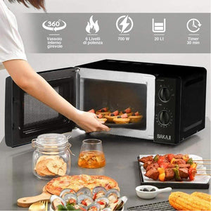 Forno Fornetto Microonde Elettrico 20Lt 700W 6 Livelli di Potenza Timer Nero