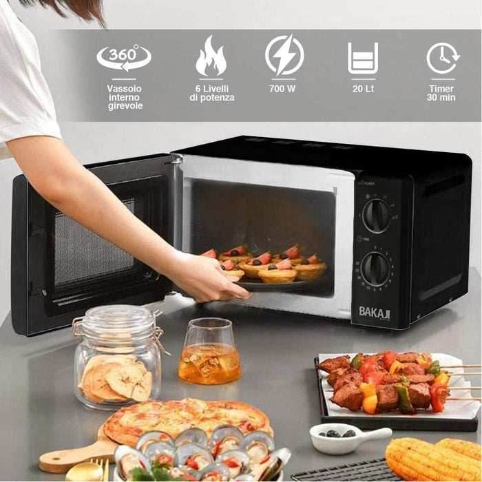 Forno Fornetto Microonde Elettrico 20Lt 700W 6 Livelli di Potenza Timer Nero