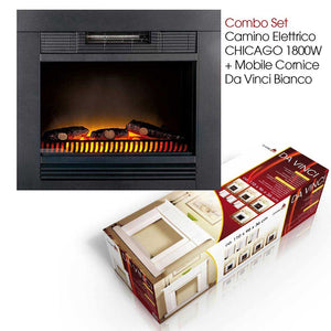 Camino Elettrico Chicago con Cornice Legno Caminetto 1800W Completo di Mobile