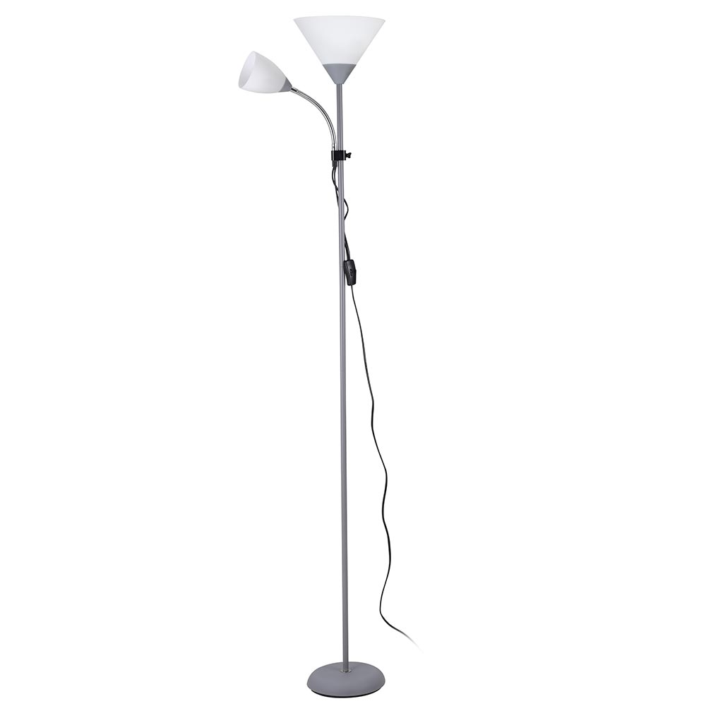 Lampada Piantana da Terra 180cm Design Moderno 2 Bracci Paralume Metallo Grigio