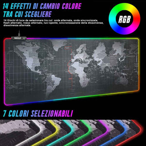 Tappetino Mouse Tastiera Gaming XXL 90x40 Mousepad Luce LED RGB Cambio Colore