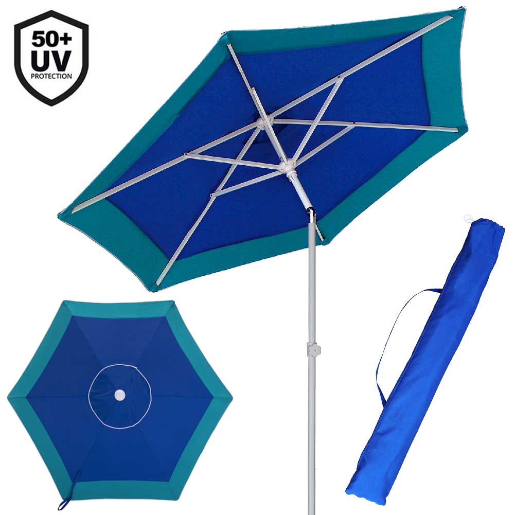 Ombrellone Mare Spiaggia Giardino Acciaio Grande 210cm Turchese Blu con Custodia