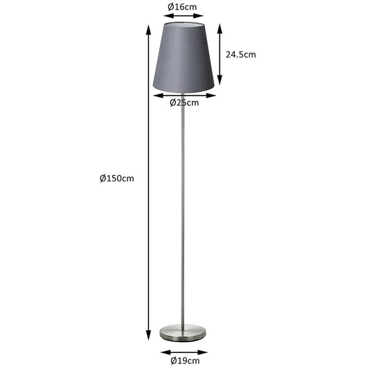 Lampada Piantana da Terra 150cm Design Moderno Paralume E27 60W Tessuto Grigio