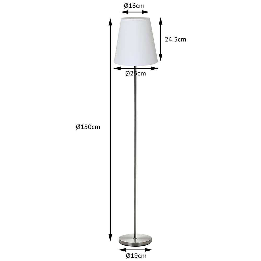 Lampada Piantana da Terra 150cm Design Moderno Paralume E27 60W Tessuto Bianco