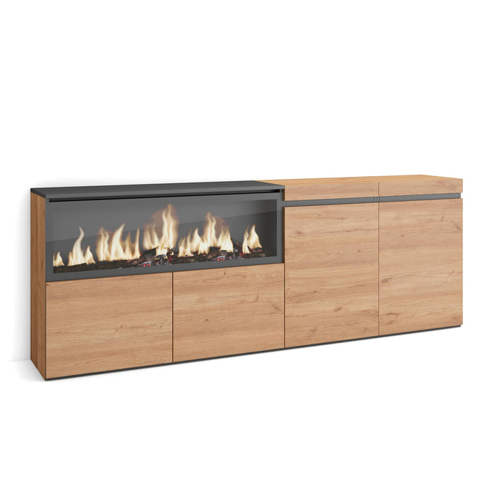 Credenza, Mobile, Cucina, 210, 4 Porte, Camino elettrico XXL, Rovere RF3225