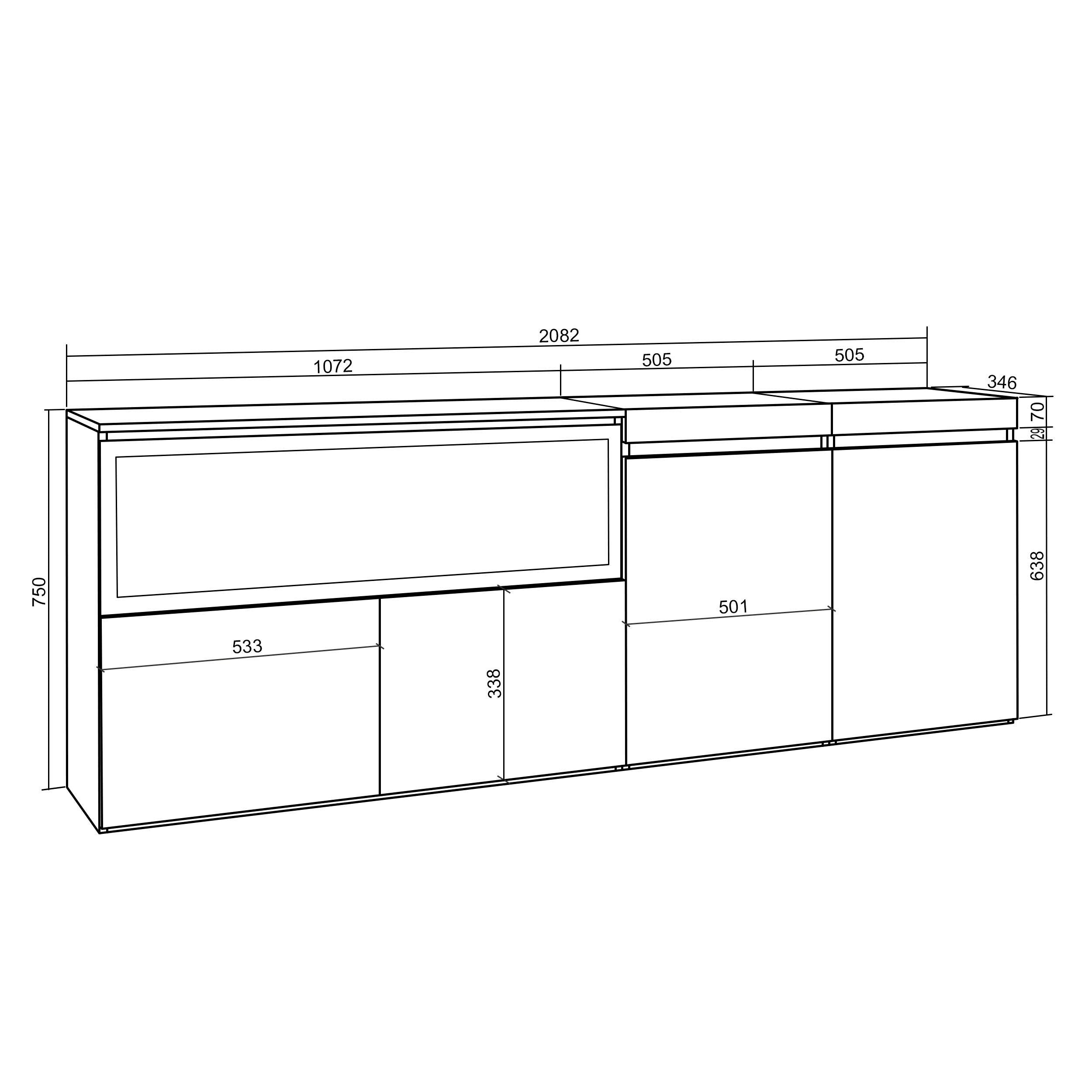 Credenza, Mobile, Cucina, 210, 4 Porte, Camino elettrico XXL, Rovere RF3225