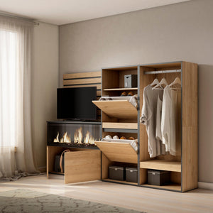 Credenza, 227x35x145 cm, Camera da letto, stanza, Camino elettrico XXL, Scarpiera, Armadio Aperto, Rovere , RF3398