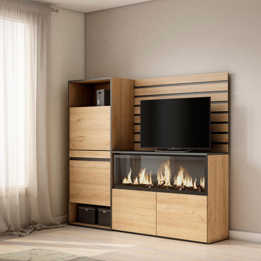 Credenza, 167x35x145 cm, Camera da letto, stanza, Camino elettrico XXL, Scarpiera, Rovere , RF3397