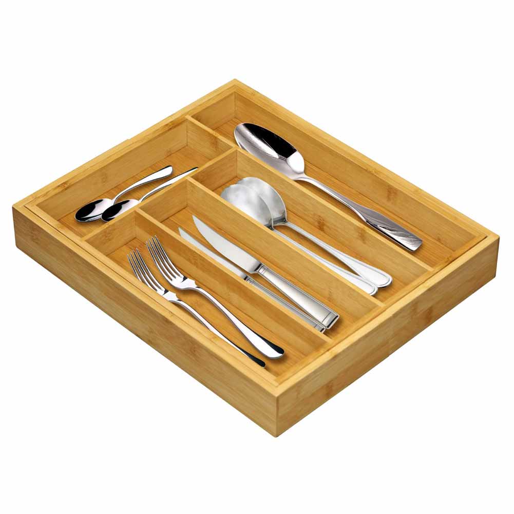 Portaposate Estensibile da Cassetto Cucina Porta Posate in Legno Bambu 33x29cm