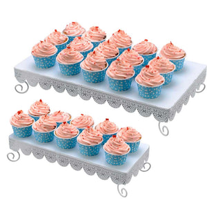 Set 2pz Alzatina Porta Dolci Cupcake Muffin Stand Alzata Vassoio Metallo Bianco