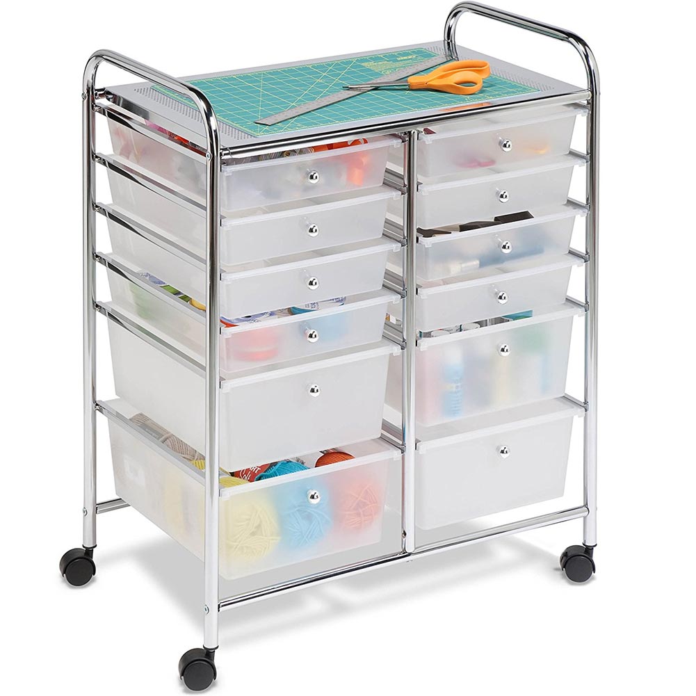 Carrello Cassettiera Multiuso Acciaio Casa Ufficio Estetista 12 Cassetti Bianco