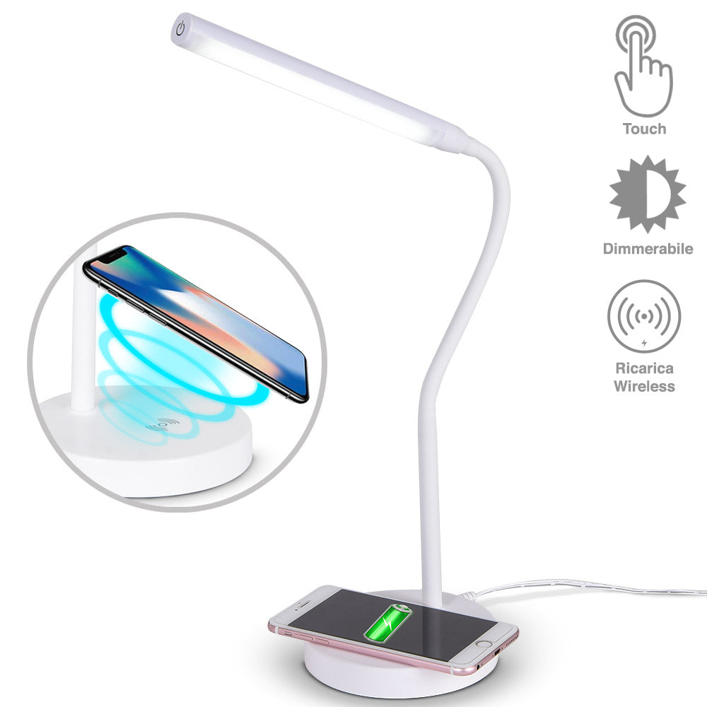 Lampada Scrivania Touch con Caricatore QI Wireless Charger Luce LED Dimmerabile