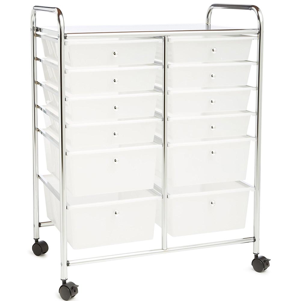 Carrello Cassettiera Multiuso Acciaio Casa Ufficio Estetista 12 Cassetti Bianco