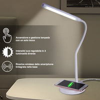 Lampada Scrivania Touch con Caricatore QI Wireless Charger Luce LED Dimmerabile