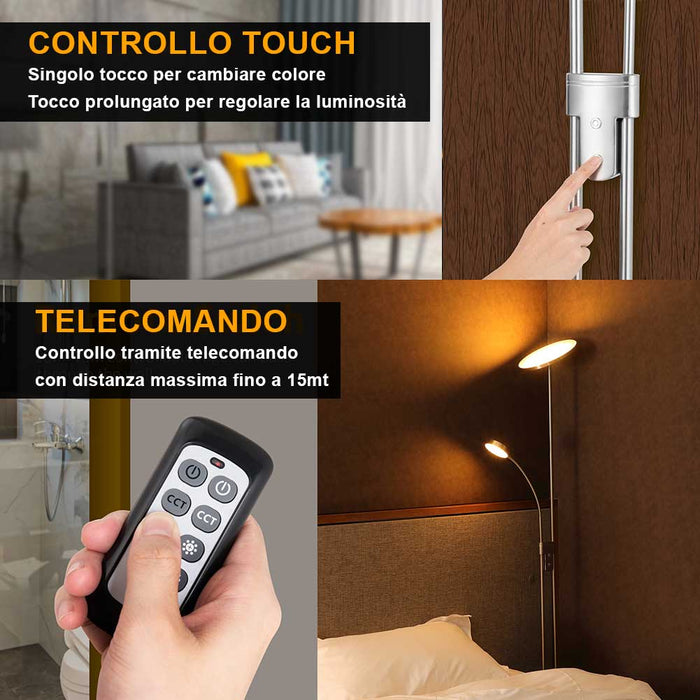 Lampada PIantana da Terra Touch LED 36W 2000Lm 2 Luci Dimmerabile + Telecomando