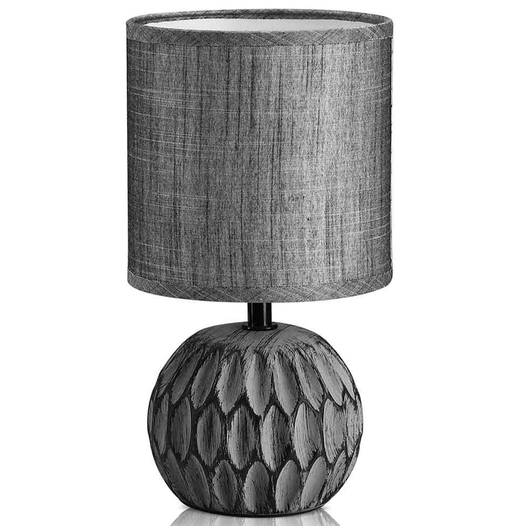 Lampada da Tavolo o Comodino 14 x 14 x 26 cm Lume Ceramica e Tessuto Grigio Design Moderno Abatjour