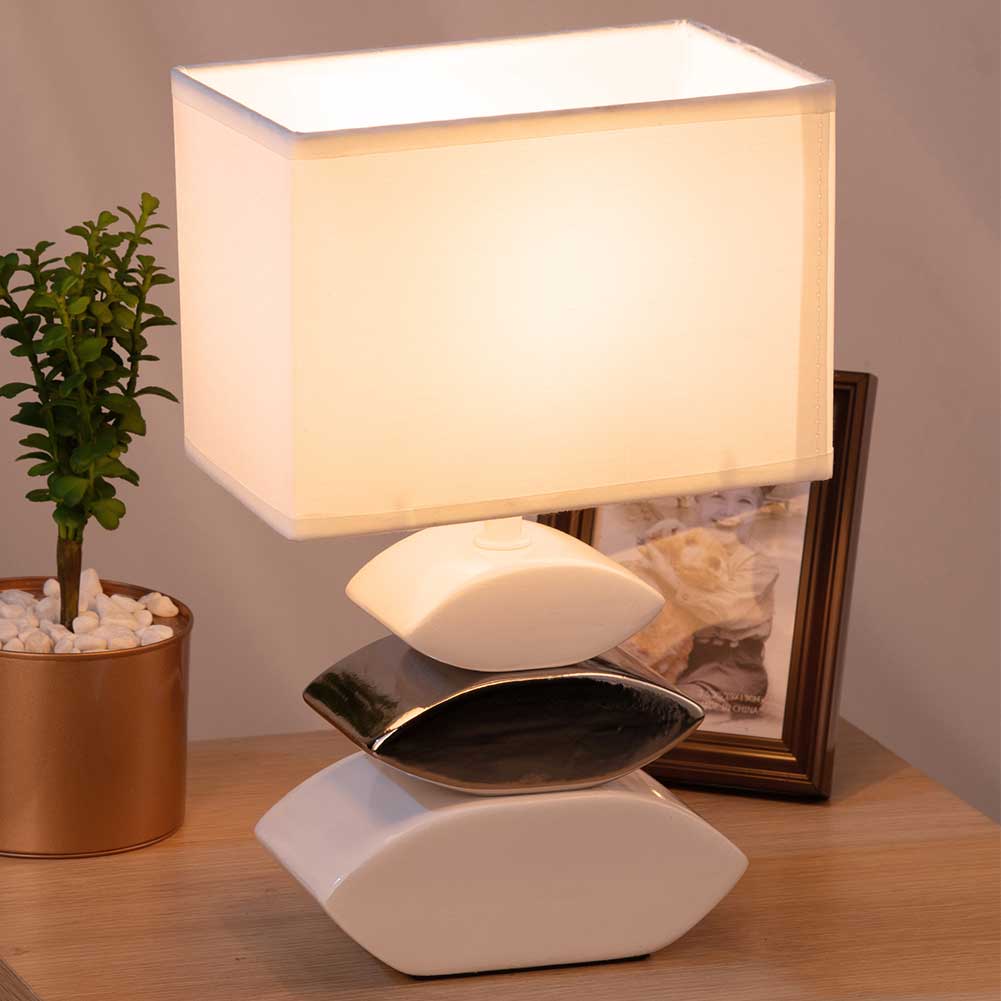 Lampada da Tavolo o Comodino 19 x 12 x 31 cm Lume Ceramica e Tessuto Bianco Design Moderno Abatjour