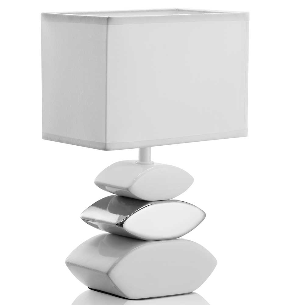 Lampada da Tavolo o Comodino 19 x 12 x 31 cm Lume Ceramica e Tessuto Bianco Design Moderno Abatjour