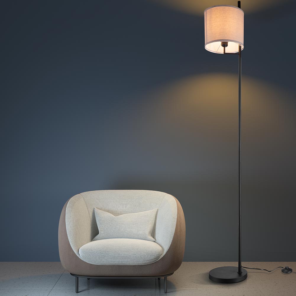 Lampada Piantana Terra Design Moderno Paralume E27 Tessuto e Metallo colore Nero