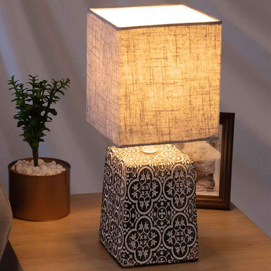 Lampada da Tavolo Lume Comodino Ceramica Tessuto Tortora Design Moderno Abatjour