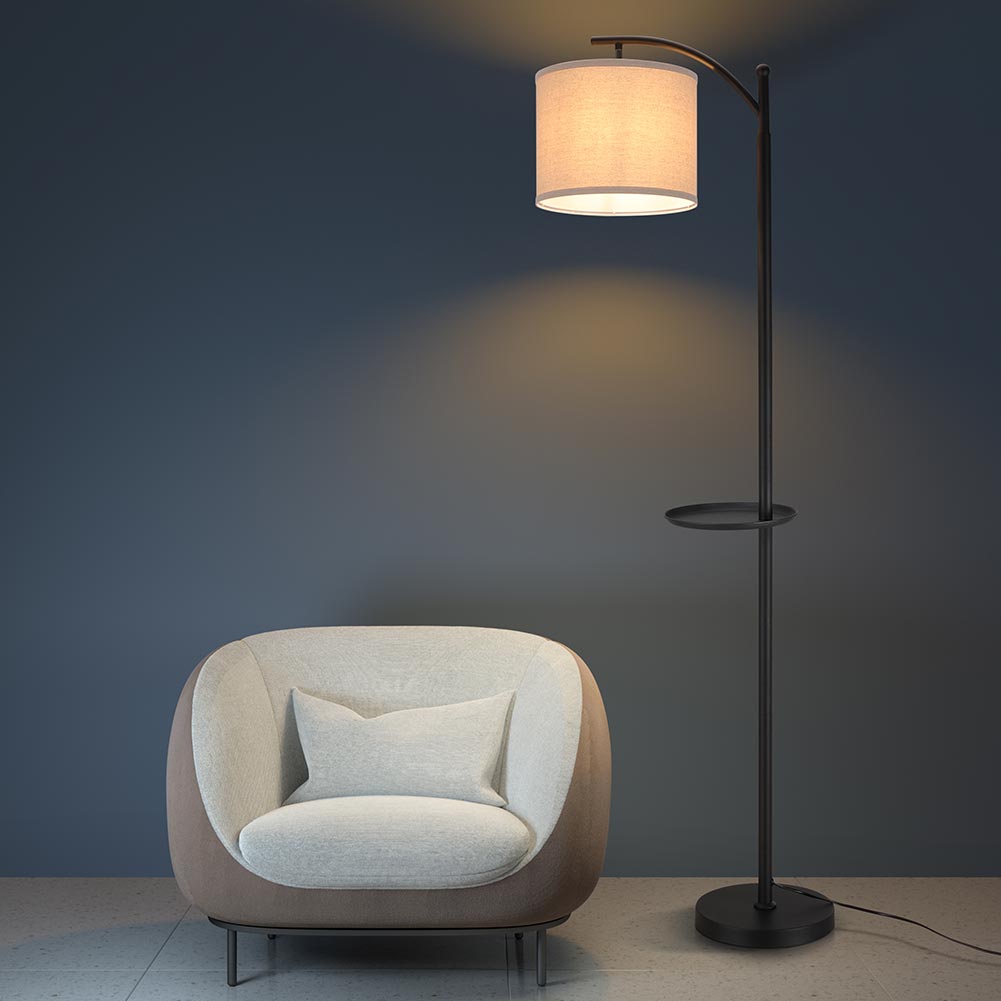 Lampada Piantana Terra Design Moderno Paralume E27 Tessuto con Tavolino Nero