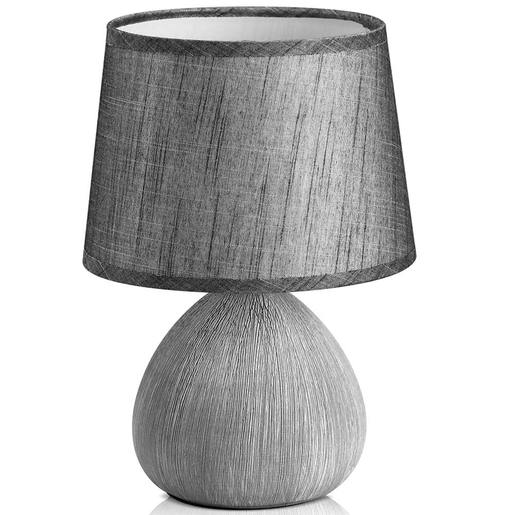 Lampada da Tavolo o Comodino 18 x 18 x 27 cm Lume Ceramica e Tessuto Grigio Design Moderno Abatjour