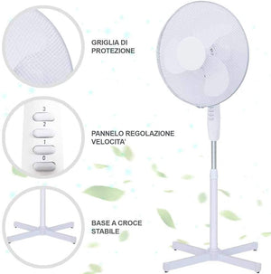 Ventilatore a Colonna Piantana 45W Pale 40cm 3 Velocita e Altezza regolabile