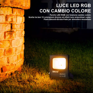 Faro LED RGB 30W Luce Atmosfera Faretto Proiettore Esterno Slim IP65 Telecomando